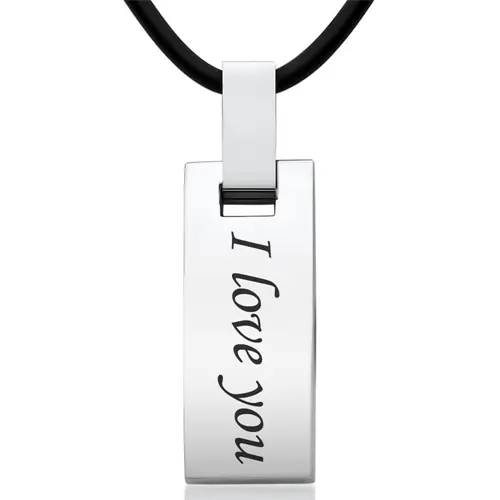 Stainless steel pendant laser engraving & rubber necklace