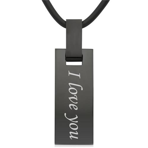 Stainless steel pendant laser engraving & rubber necklace
