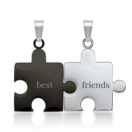 Pendant stainless steel puzzle piece black-silver