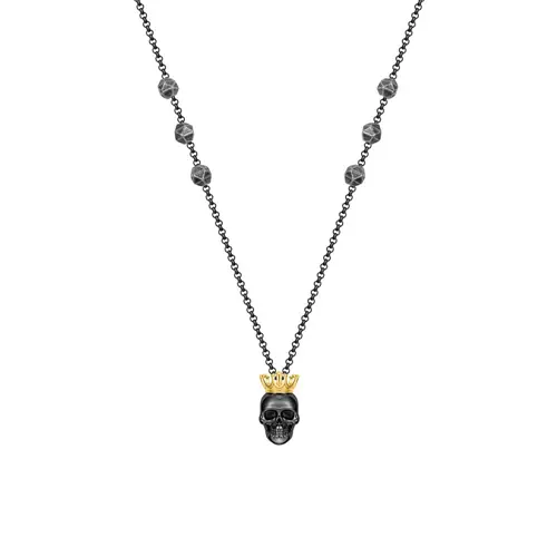 Iconic necklace with skull in stainless steel, IP black