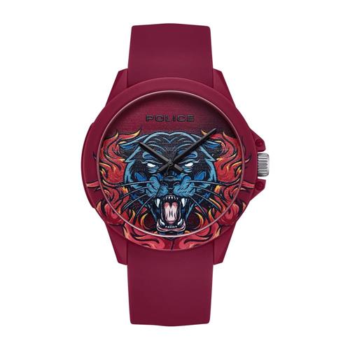 Sketch quartz watch with red silicone strap