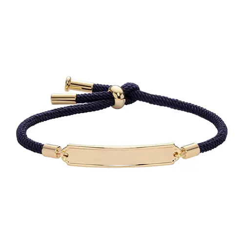 Blue textile engraving bracelet with stainless steel, IP gold