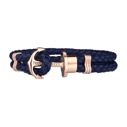 Roségoldener Anker Phrep-Armband mit Lederband, blau