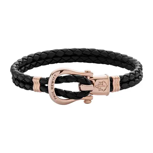 Phinity black leather bracelet, rosé