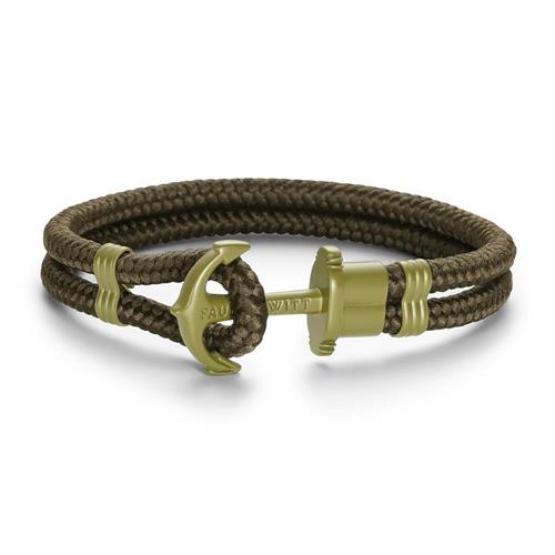 Anchor bracelet phrep for men, nylon, stainless steel, green