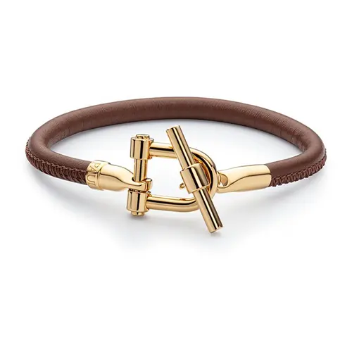 Leather T-shackle bracelet, brown