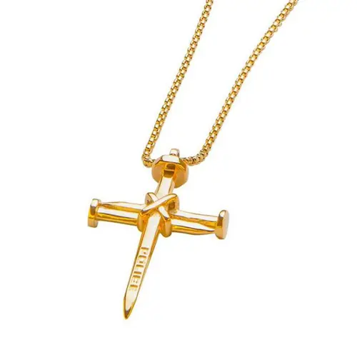 Cadena de hombre con cruz de acero inoxidable chapado en oro