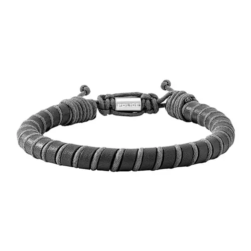 Herrenarmband Siem aus Leder, schwarz und grau