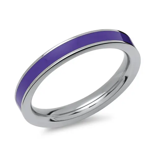 Ring made of stainless steel enamel inlay purple