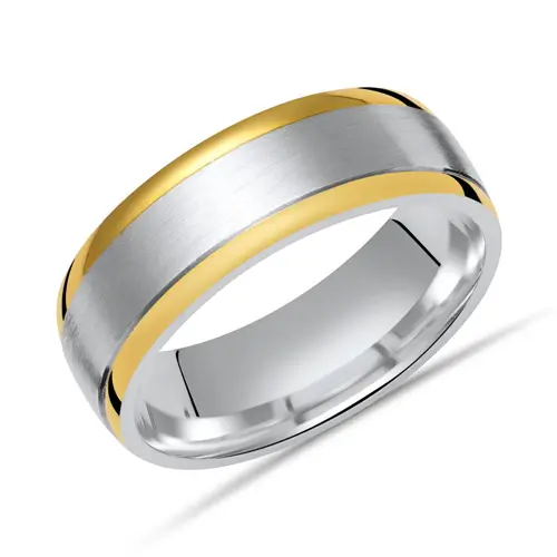 Matt silver ring polished golden edges