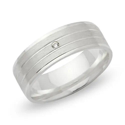 Matter sterling silver ring with gloss grooves zirconia