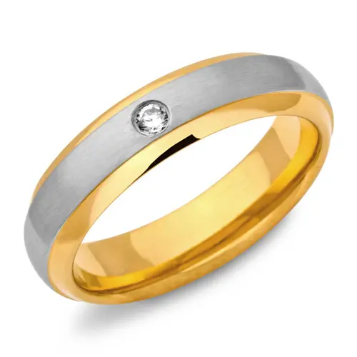 Stainless steel ring gold plated 5mm zirconia