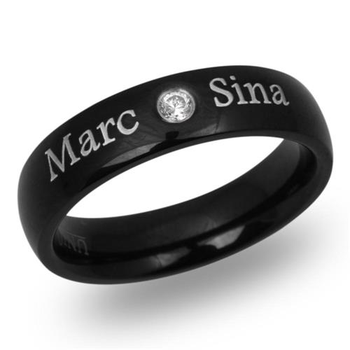Black stainless steel ring incl. laser engraving