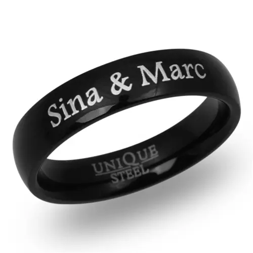 Black stainless steel ring incl. laser engraving