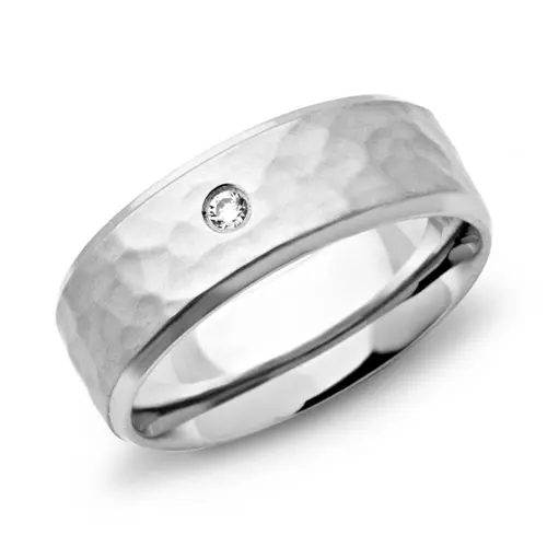Hammered ring stainless steel 7mm zirconia