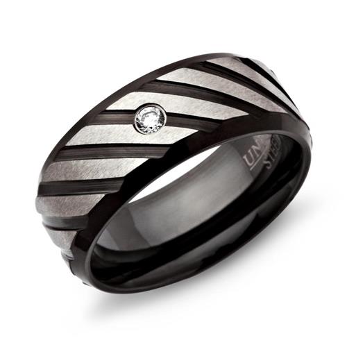 Anillo acero inoxidable blackened 8mm circonita