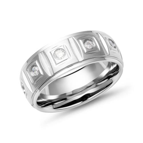 Moderne ring roestvrij staal 7mm breedte Zirkonia