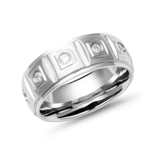 Moderner Ring Edelstahl 7mm Breite Zirkonia