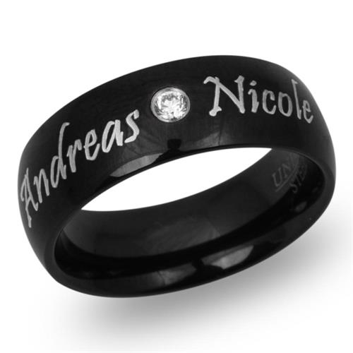 Anillo de acero inoxidable negro con grabado láser incluido