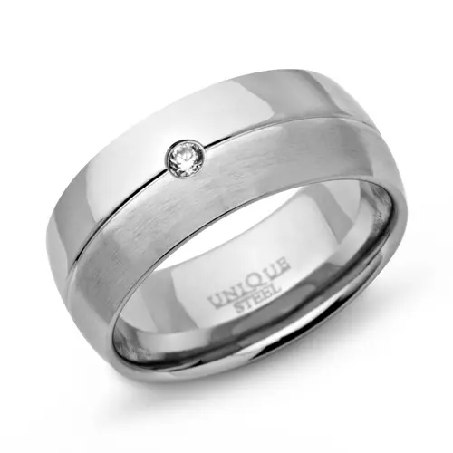 Anillo superior de acero inoxidable en circonio cúbico mate/pulido