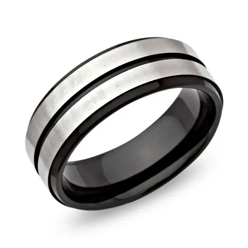 Modern ring stainless steel blackened gloss groove