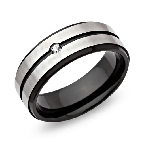 Stainless steel ring blackened partially polished zirconia