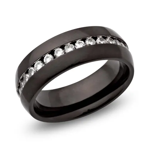 Ionized stainless steel ring with zirconia stones
