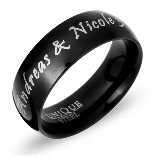 Anillo acero inoxidable negro incl. grabado láser