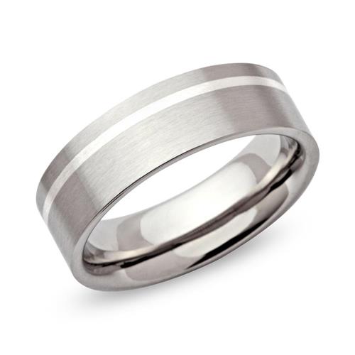 Moderne roestvrijstalen ring plat zilver inleg 7mm