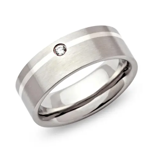 Contemporary stainless steel ring silver zirconia 7mm