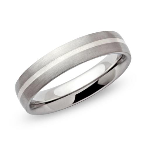 Fashionable stainless steel ring round silver inlay 5mm