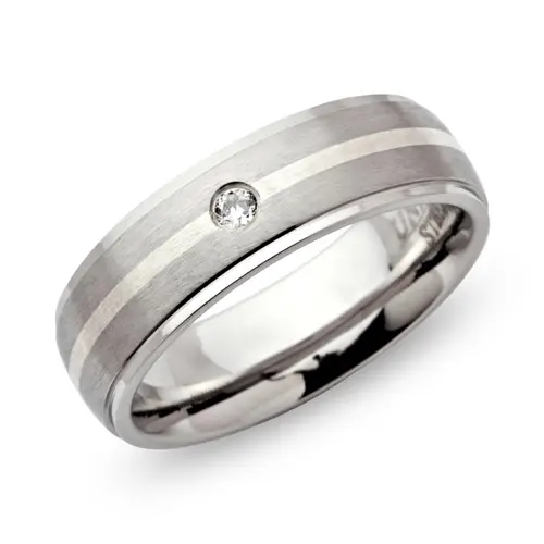 Contemporary stainless steel ring silver zirconia 6mm