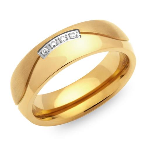 Stainless steel ring gold plated zirconia 6mm wide