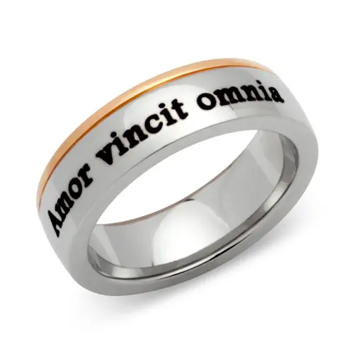 Polished stainless steel ring with laser engraving