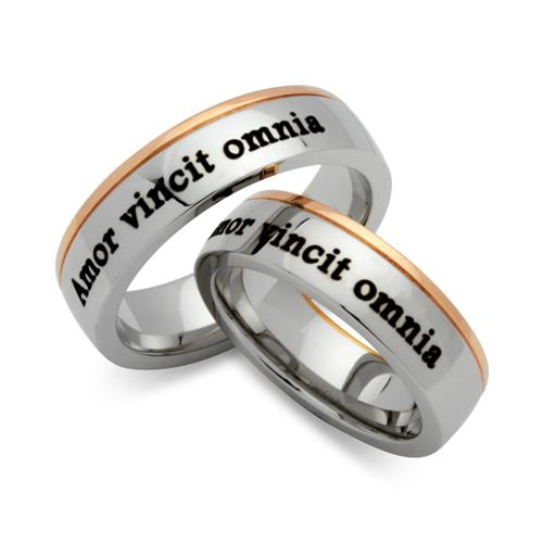 Polished stainless steel wedding rings with laser engraving