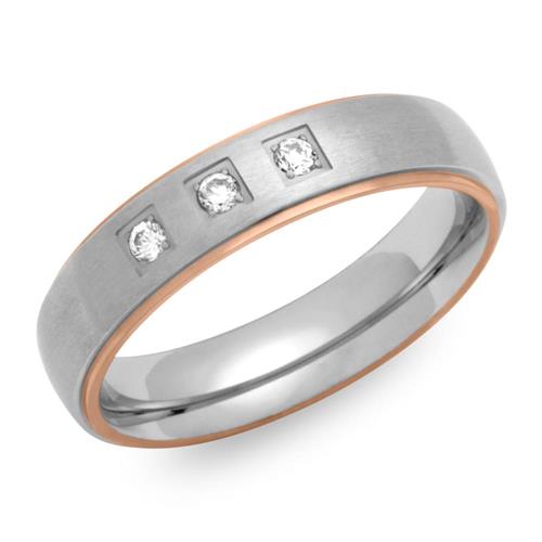 Stainless steel ring gold plated zirconia 5,5mm wide