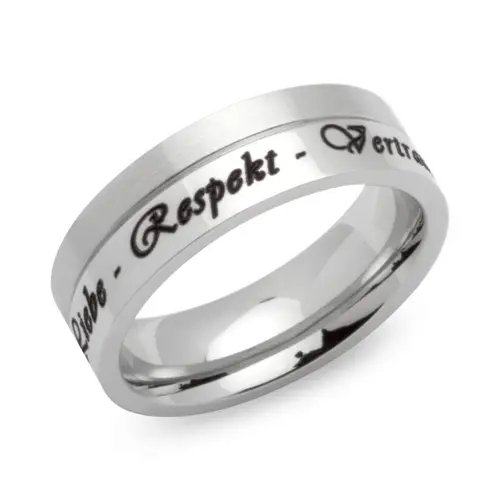 Partially polished stainless steel ring incl. laser engraving