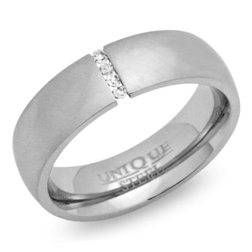 Frosted stainless steel ring with zirconia