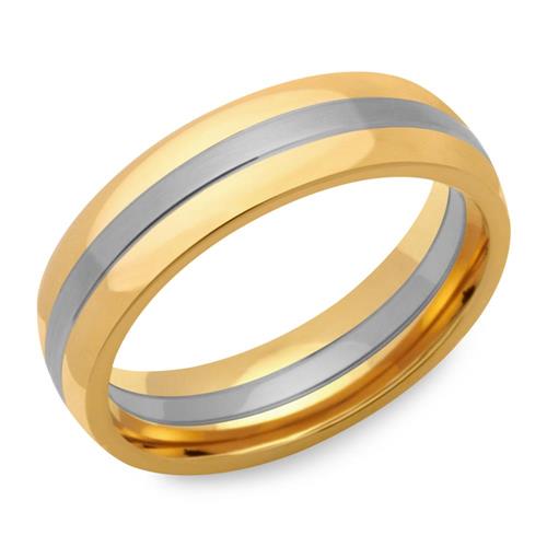 Stainless steel ring partly polished gold plated 6mm wide