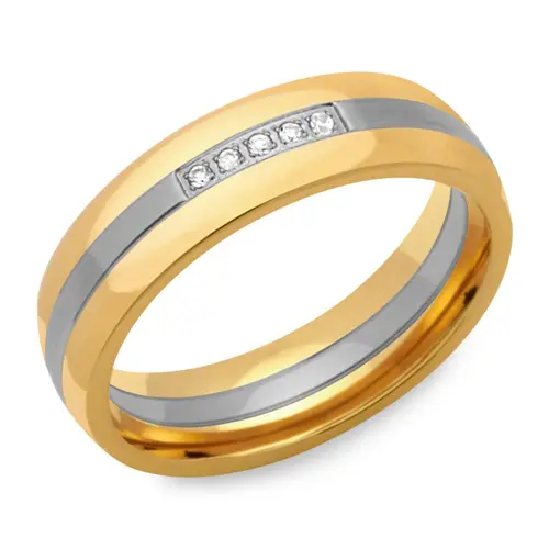 Stainless steel ring gold plated zirconia 6mm wide