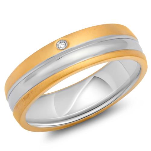 Stainless steel ring partially gold-plated 6mm zirconia