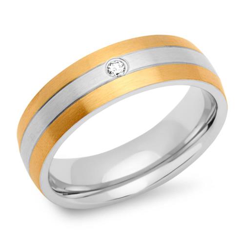 Stainless steel ring partially gold-plated 6mm zirconia