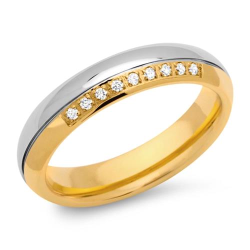 Stainless steel ring partially gold-plated 5mm zirconia