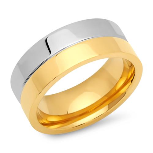 Stainless steel ring partly gold-plated 8mm