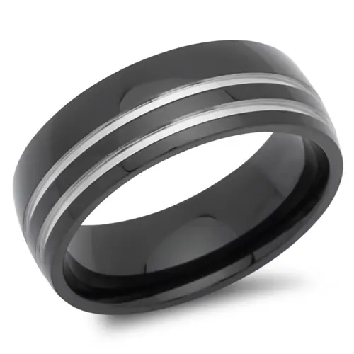 Blackened stainless steel ring 8mm gloss grooves