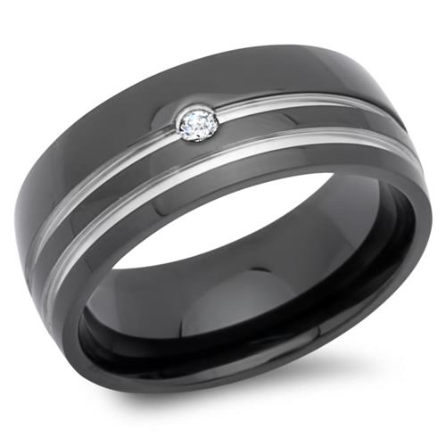 Zwartgeblakerde roestvrij stalen ring 8mm Zirkonia