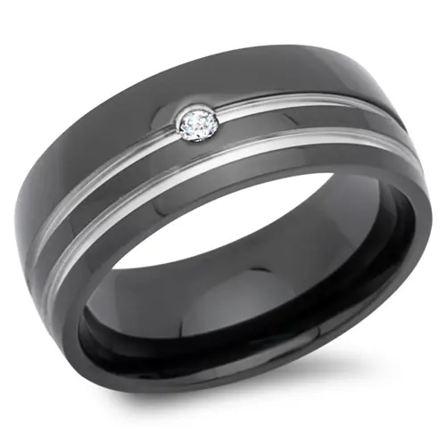 Blackened stainless steel ring 8mm zirconia