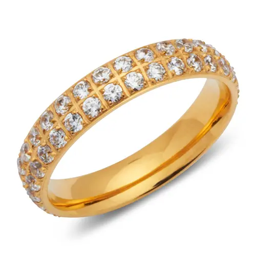 Gold plated stainless steel ring with zirconia