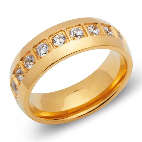 Gold plated stainless steel ring with zirconia