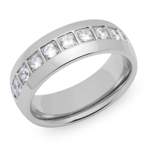 Shiny stainless steel ring with zirconia